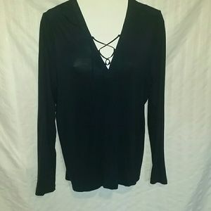 Navy VNECK Blouse w Lace Up detail
